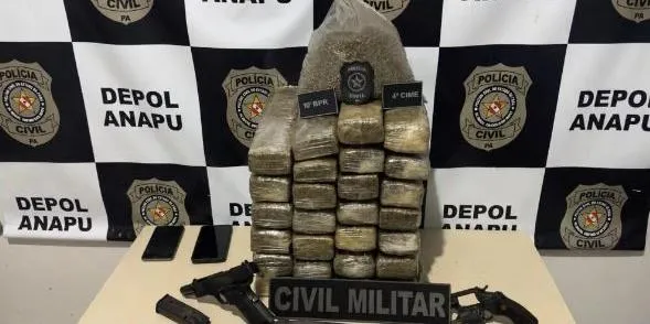 A imagem em destaque mostra o material apreendido pela polícia após o confronto com os suspeitos. (Foto: Reprodução | Correio de Carajás)