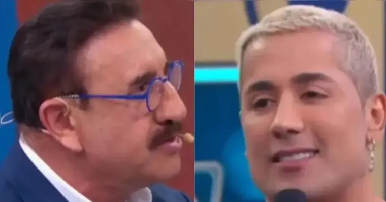 Ao perceber o novo estilo do artista no palco, o apresentador disparou uma frase que causou enorme constrangimento. | Foto: Reprodução/SBT