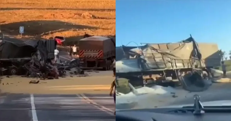 A colisão entre as carretas deixou os condutores mortos na BR-163 | Divulgação